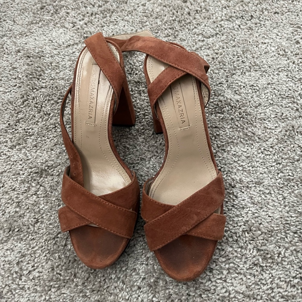 BcbgMaxazria Cognac Suede Ankle Sandals
